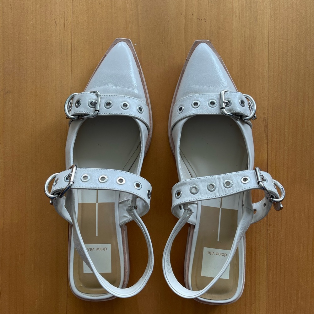 Dolce Vita White Flats with Buckle Detail